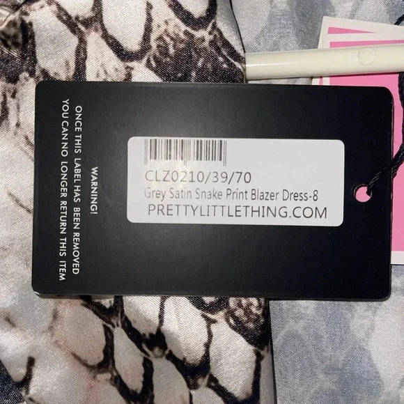 Pretty Little Thing PLT Grey Satin Snake Print Blazer Dress Size 8 Womens NWT - Picture 5 of 7